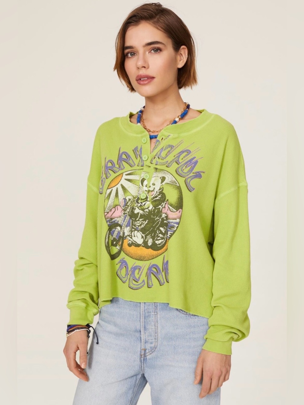 Daydreamer The Grateful Dead Green Henley Long Sleeve Top Size Small
